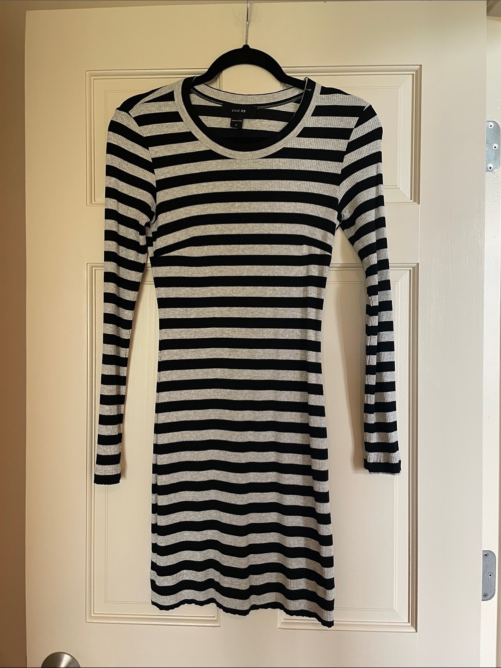 Ribbed Black & Gray Striped Long Sleeve Dress